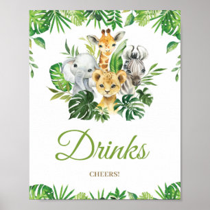 Poster Chic Jungle Animaux Verdure Baby shower Boissons