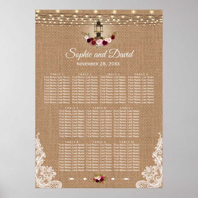 Poster Chic Lace Burlap Chaîne Lumières de siège (Devant)