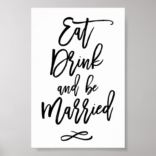 Poster Chic Mariage Lettré Manger Boire Se Marier (Devant)