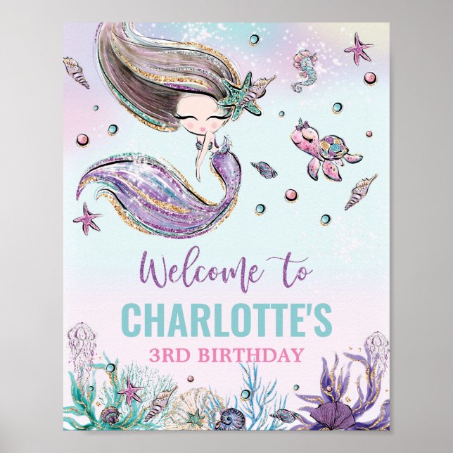 Poster Chic Mermaid Anniversaire sous l'Affiche de bienve (Devant)