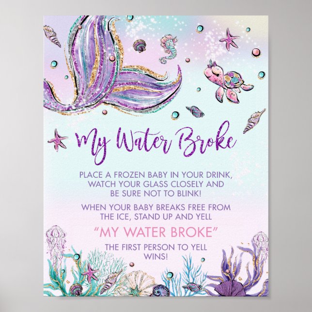 Poster Chic Mermaid Tail Baby shower My Water Broke Jeu (Devant)