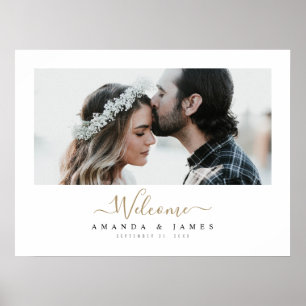 Poster Chic Moderne Or Horizontal Photo Mariage Bienvenue