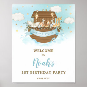 Poster Chic Noah's Ark Boy Fête d'anniversaire Bienvenue