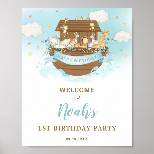 Poster Chic Noah's Ark Boy Fête d'anniversaire Bienvenue (Devant)