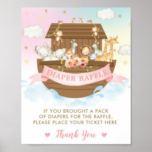 Poster Chic Noah's Ark Girl Baby shower Déchets Raffle