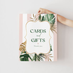 Poster Chic palm rose rayures nuptiale Cartes et cadeaux