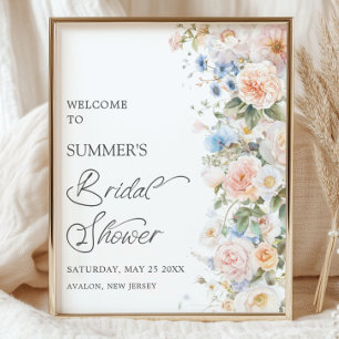 Poster Chic Pastel Blush Blanc Bleu Fête des mariées Flor