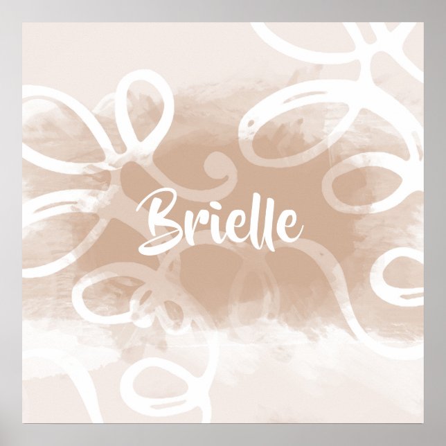 Poster Chic Pastel Brown Aquarelles Avec Nom (Devant)