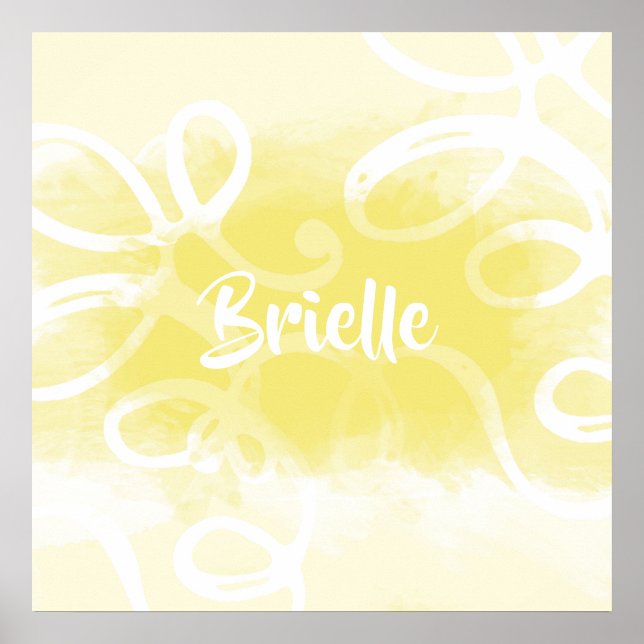 Poster Chic Pastel Yellow Aquarelle Tourbillons Avec Nom (Devant)