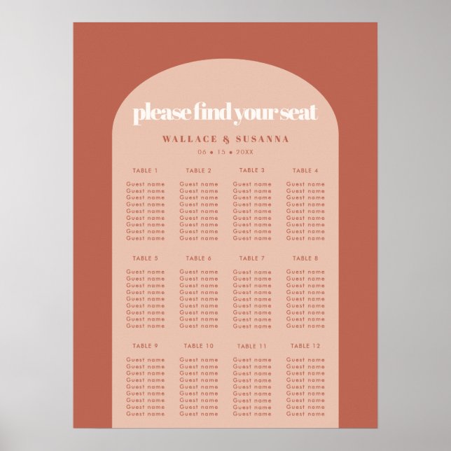 Poster Chic pêche en terre cuite arche mariage carte des  (Devant)