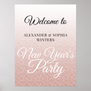 Poster Chic Pink Parties scintillant Nouvel An Accueil