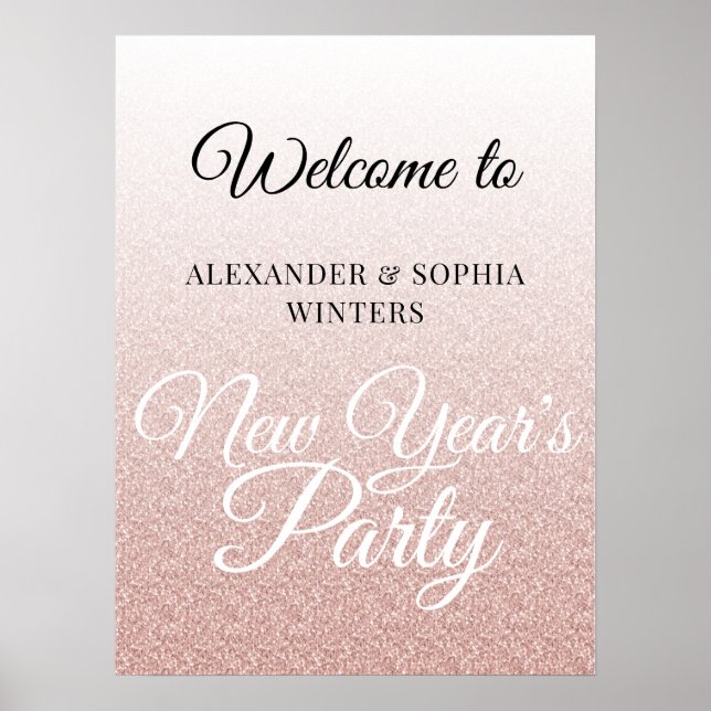 Poster Chic Pink Parties scintillant Nouvel An Accueil (Devant)