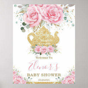 Poster Chic Rose Floral Rose Baby shower High Tea Party