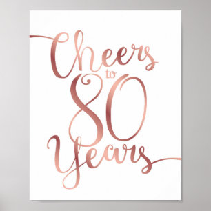 Poster Chic Rose Gold CHEERS TO 80 YEARS Sign Print