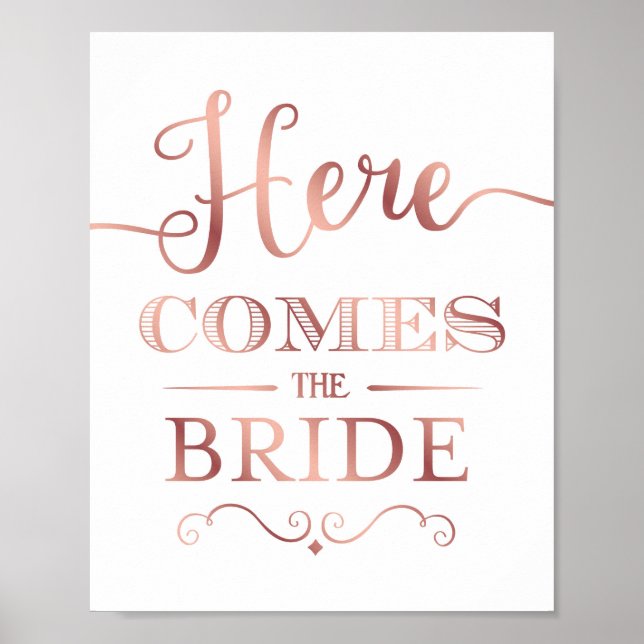 Poster Chic Rose Gold ICI VIENT LA BRIDE SIGNALER Imprime (Devant)
