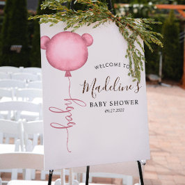 Poster Chic rose minimaliste Baby shower à ballon d'ours