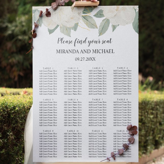 Poster CHIC ROSES BLANCHES FLEURS mariage BOTANIQUE (Créateur téléchargé)