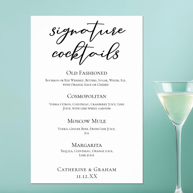 Poster Chic Signature Mariage Cocktails Bar Menu (Créateur téléchargé)