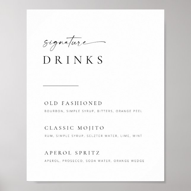 Poster Chic + Simple Script Mariage Signature Boissons Si (Devant)