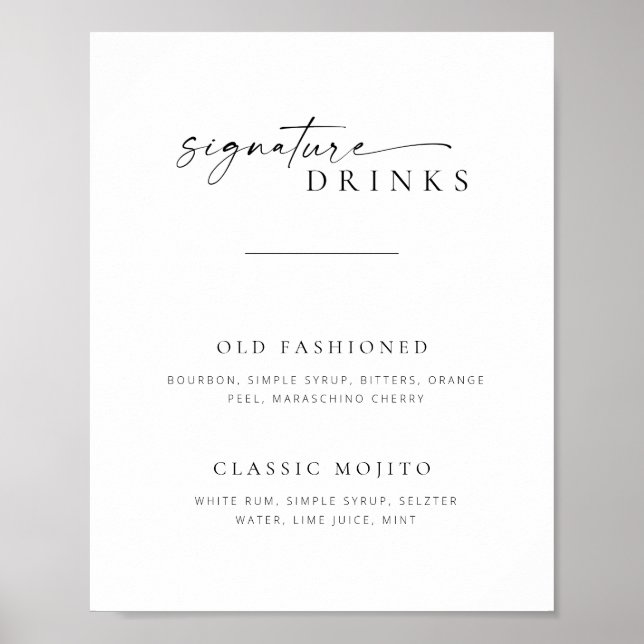 Poster Chic + Simple Script Mariage Signature Boissons Si (Devant)