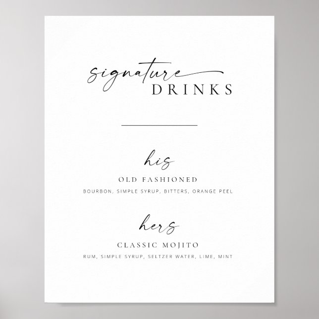 Poster Chic + Simple Script Mariage Signature Boissons Si (Devant)