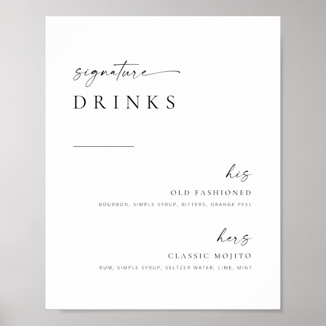 Poster Chic + Simple Script Mariage Signature Boissons Si (Devant)