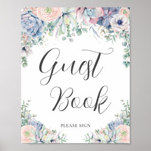 Poster Chic Succulents Blush Floral Mariage livre d'hôtes