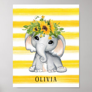 Poster Chic Sunflower Eléphant rayures Personnalisées