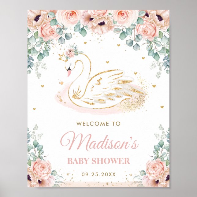 Poster Chic Swan Princess Blush Peach Floral Bienvenue (Devant)