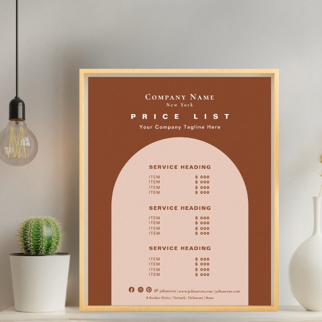 Poster Chic Terracotta Tone Tone Retro Arch Tarifs (Chic Terracotta Earthy Tone Retro Arch Price List Poster)