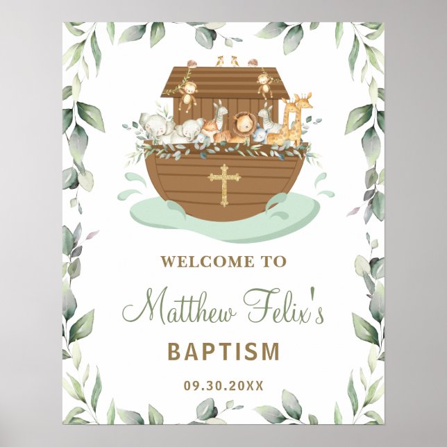 Poster Chic verdure Noah's Ark Baptism Bienvenue (Devant)