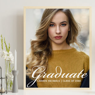 Poster Chic White Script Overlay Graduate Photo Party