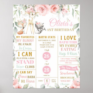 Poster Chic Woodland 1er anniversaire Jalon Statistiques 
