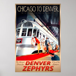 Poster Chicago à Denver Zephyr Burlington Route Nouveau
