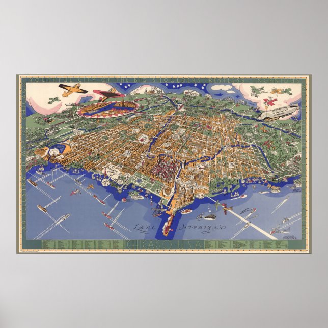 Poster Chicago - Carte picturale Vintage - 1933 (Devant)