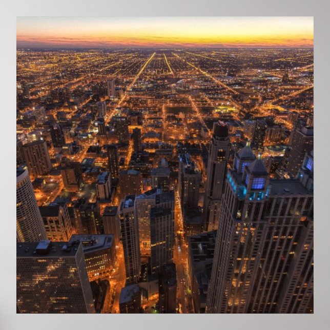 Poster Chicago centre-ville au coucher du soleil (Devant)