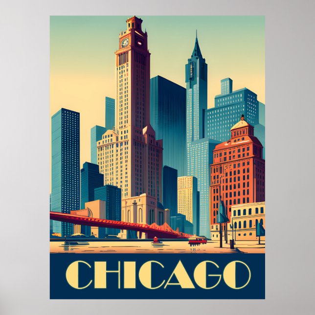Poster Chicago, City Skyscrapts, Voyage (Devant)