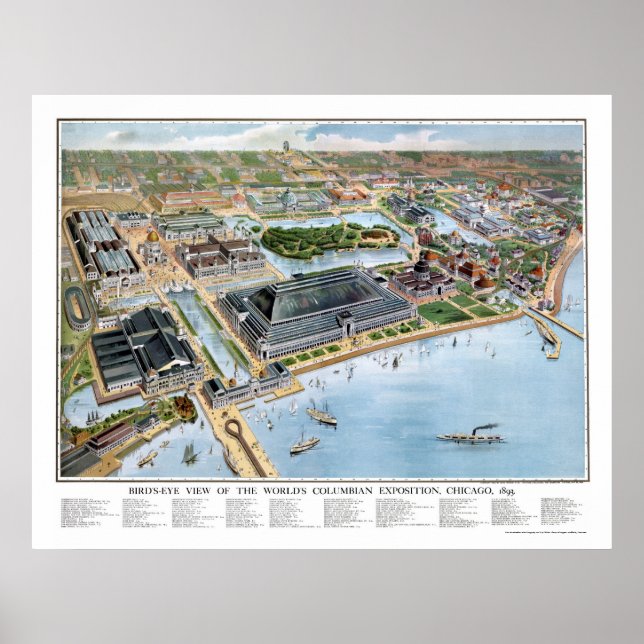 Poster Chicago Columbian Expo, IL Panoramic Map - 1893 (Devant)