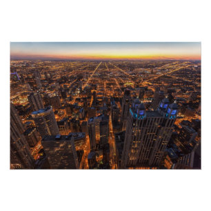 Poster Chicago du centre au coucher du soleil
