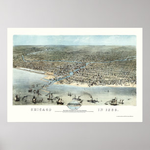 Poster Chicago, IL Carte panoramique - 1868