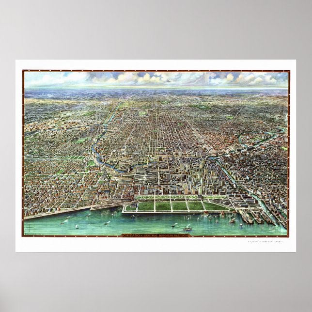 Poster Chicago, IL Carte panoramique - 1916 (Devant)