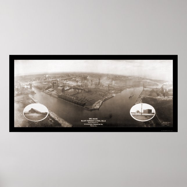 Poster Chicago, IL Steel Mill Photo 1907 (Devant)