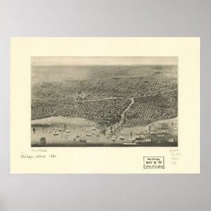 Poster Chicago Illinois 1860 Antique carte panoramique