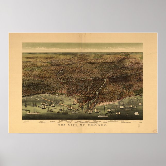 Poster Chicago Illinois 1892 Antique carte panoramique (Devant)