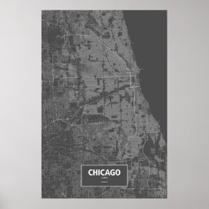 Poster Chicago, Illinois (blanc sur noir)
