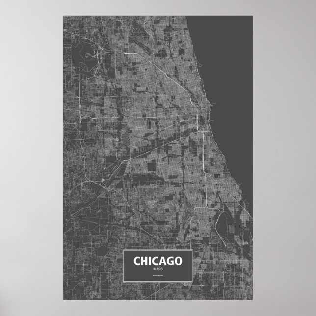 Poster Chicago, Illinois (blanc sur noir) (Devant)
