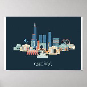 Poster Chicago, Illinois   Design en bleu