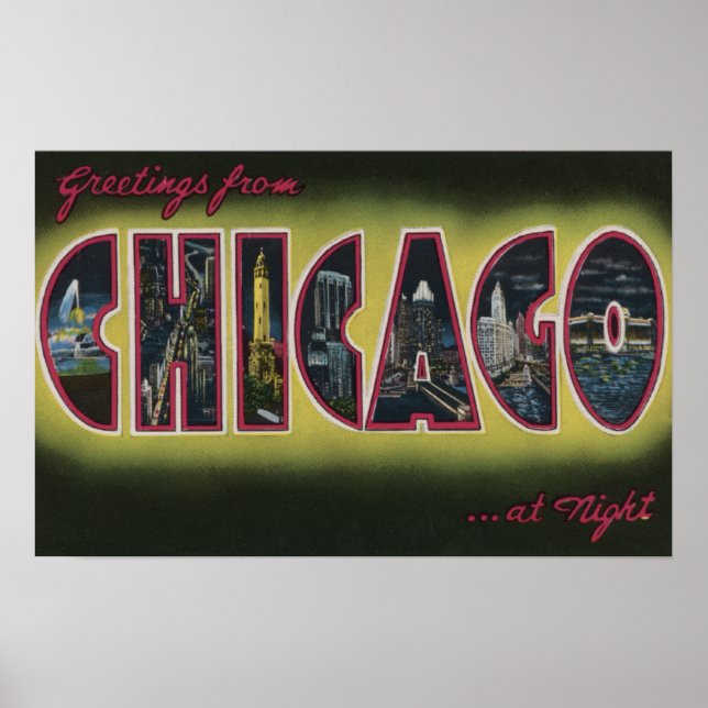 Poster Chicago, Illinois (Nighttime) (Devant)
