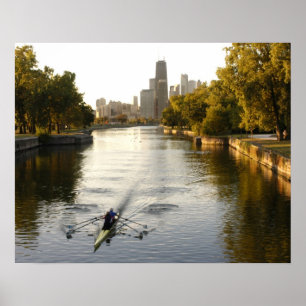 Poster Chicago, Illinois, Rowers dans la lagune de Lincol