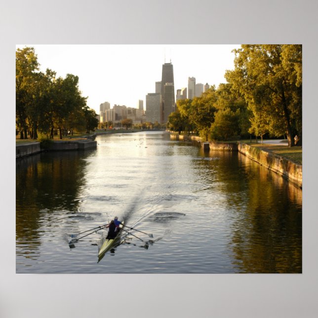 Poster Chicago, Illinois, Rowers dans la lagune de Lincol (Devant)